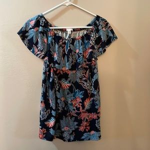 Floral linen knit peasant top